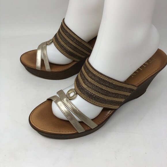 Italian Shoemakers Metallic Wedge Sandals 11 - Picture 2 of 10